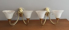 Vintage Brass Wall Lights Sconces Twin Armed With Glass Shades 22cm