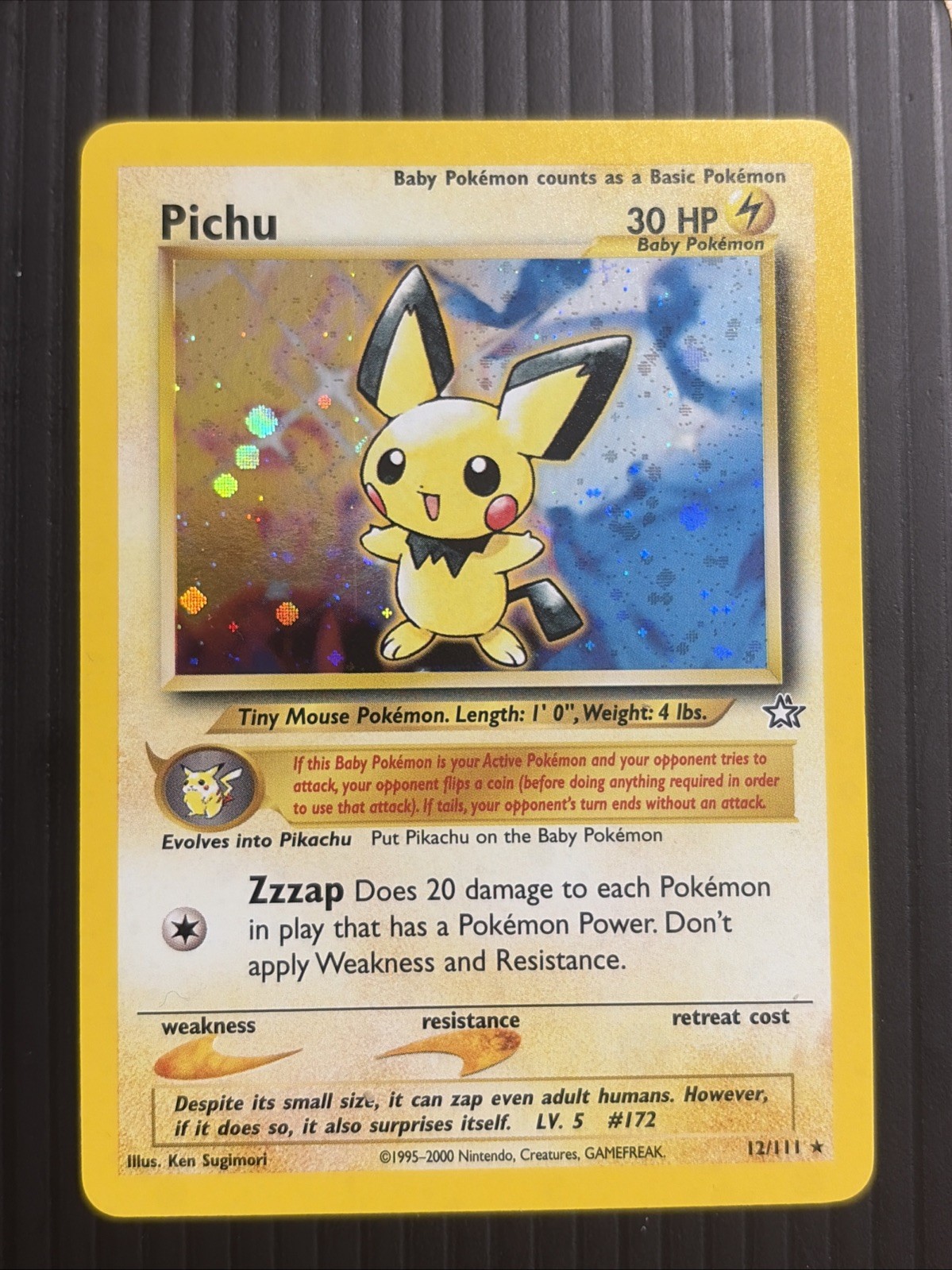 Pokémon TCG Pichu Neo Genesis 12/111 Holo Rare NM - BEAUTIFUL CARD!