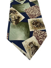 TAZ Tie Mens Silk Jaguar Tiger Wildlife Print Green Navy Made in USA TPL-4075
