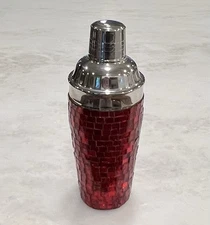 Pier 1 One Red Mosaic Glass Stainless Cocktail Shaker Barware Martini Margarita
