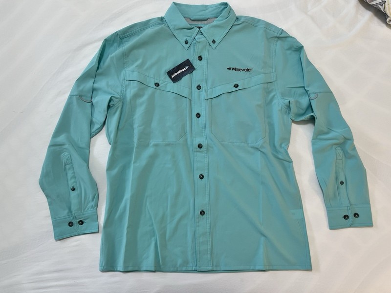 Men’s Whitewater Rapids Fishing Shirt Long Sleeve Button Up Vented Teal NWT Med