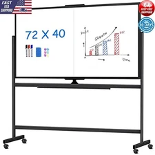 Double Sided Mobile Whiteboard Magnetic Dry Erase Easel on Wheels 72x40 New