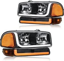 LED DRL Headlight, Headlights Assembly Kit Compatible with 1999-2007 GMC Sierra