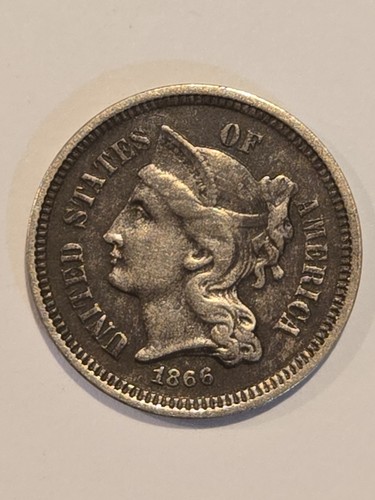 US MINT 1866 Nickel Three-Cent Coin  { XF Extremely Fine }  3CN