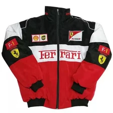 F1 Vintage for Ferrari Racing Jacket Embroidered Padded Mens Red White