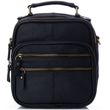 Leather Travel Bag Multipurpose Organizer Handbag Adjustable Strap Zippered Tote