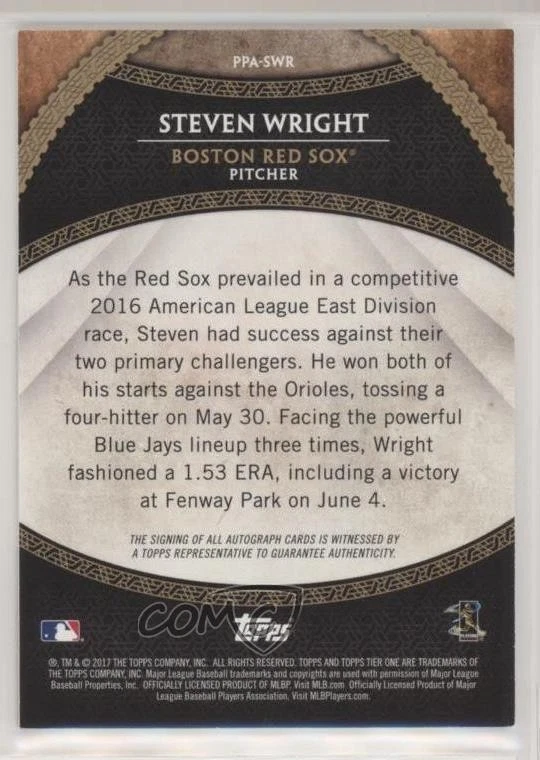 2017 Topps Tier One Prime Performers Auto /300 Steven Wright #PPA-SWR Auto - Image 2 of 2