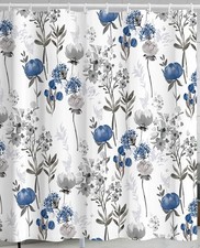 71x71 Inch Watercolor Blue White Rose Floral Shower Curtain 12 Hooks Polyester