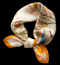 100 Silk 20" small square Scarf Women neckerchief floral yellow beige red wy259