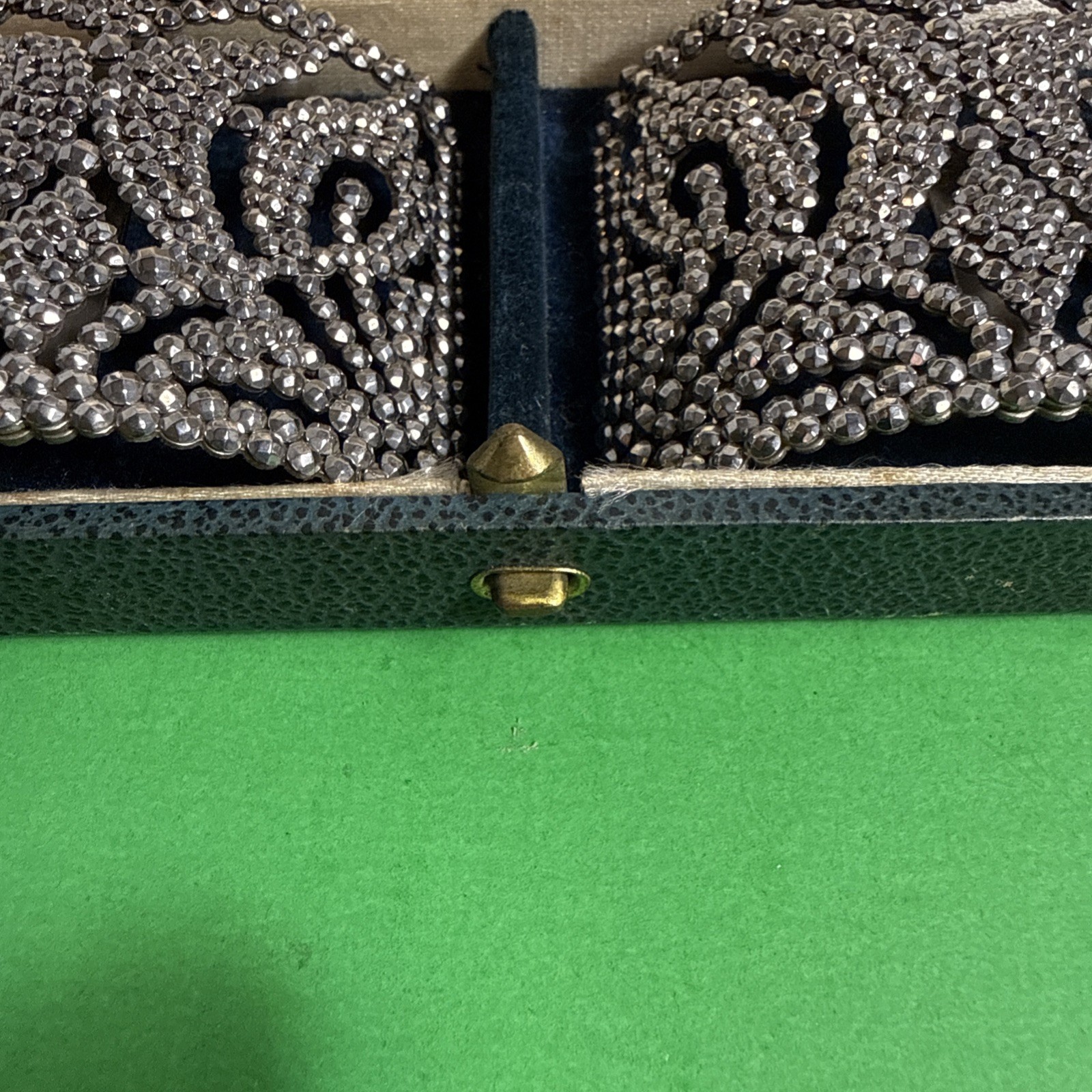 Antique Pr Victorian Cut Steel Shoe Buckles Clips Made In France Original Box