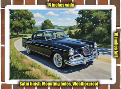 #ad Metal Sign 1961 Studebaker Hawk Oil Painting 14x10 $29.95