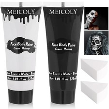 Black White Face Body Paint with Sponges,Water Based Face Paint for Adults Kid,W