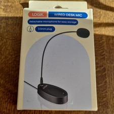 LOGIK LDMIC23 Desktop Microphone Black, Wired Desk Mic 3.5mm Plug opened, Unused