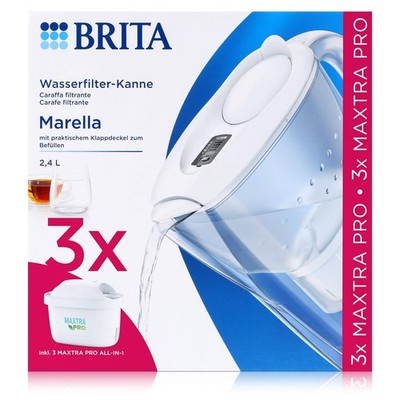 BRITA Wasserfilter Kanne Marella weiß 2,4L Starter & 3 Maxtra Pro (1er Pack)
