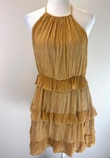 LULUS Downright Darling Mustard Yellow Ruffled Striped Mini Dress Size Medium