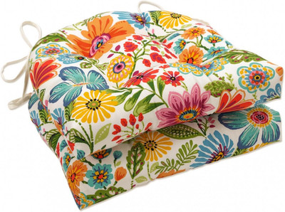 Pillow Perfect Bright Floral Indoor/Outdoor Tufted Wicker Chair Pad with Ties, 1