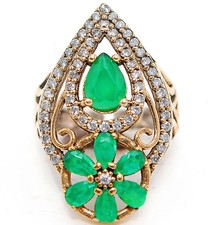 Ottoman Empire Style 6CT Treated Emerald 925 Sterling Silver Ring Sz 8 BT2
