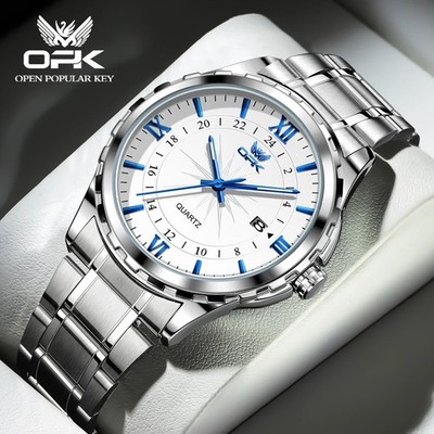 OPK Herren Quarzuhr Stahlband Dual Calendar Business Classic Armbanduhr