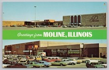 Postcard Greetings from Moline Illinois Multiview Southpark Mall Cars