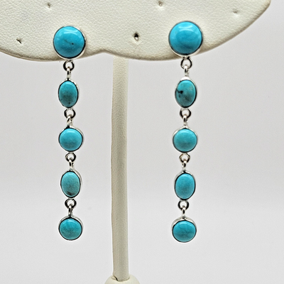 #ad HSN Sterling Silver Turquoise 5 Stone Drop Dangle Earrings 2.25quot; $35.00