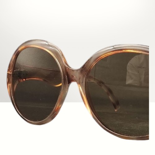 Vintage 1970s Round Sunglasses Brown Translucent Frame Oversized Retro Unisex