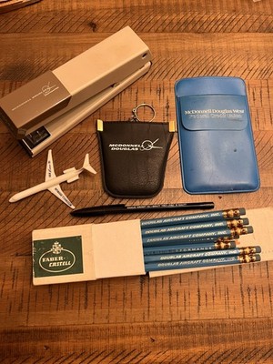 Vintage McDonnell Douglas Aircraft Co. Employee Desk Supplies Stapler Pencils