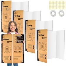 4 Pack Trifold Poster Board 48" X 36", IKAYAS Single Sided White Poster Boards,