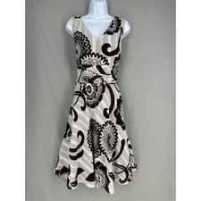 90s Vintage Dress Womens Medium Brown Floral Midi White Fairy Cottage Y2K