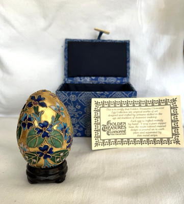 EGG Precious Golden Treasures Cloisonne 3  Copper Gold Blue All Occasion Egg NEW