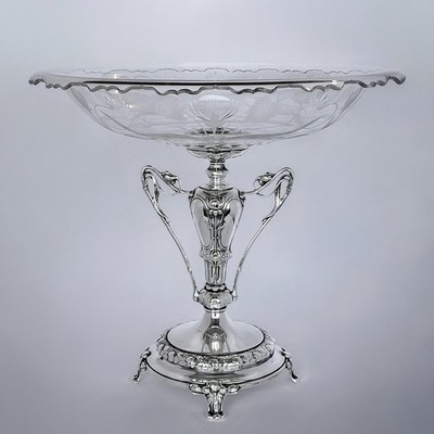 Art Nouveau Jugendstil WMF Silverplated Crystal Glass Centerpiece Fruit Stand