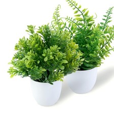 2 Pack Small Fake Potted Plants for Home Decor Faux Eucalyptus Plant in White...