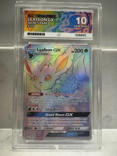 Pokemon Leafeon GX Rainbow Secret Rare Card Ultra Prism 157/156  Ace 10 Pop 13