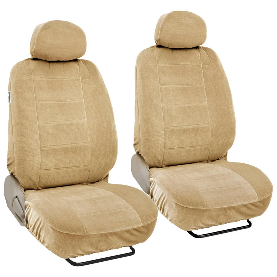 Fundas de asiento de auto premium beige de tela completa estilo Encore respaldo bajo 9 piezas Foto 2 de 4