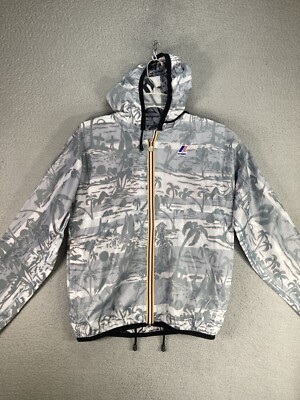 K Way Rain Jacket Mens Small Gray Zip Hooded Ron Heaman Nylon Windbreaker Surfer