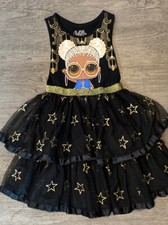 L.O.L Surprise Girls Tutu Dress XS 4/5 Black Metallic Gold  Black Stars