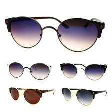 Women's Oval Round Metal Wire Rim Sunglasses with Unique Plastic Horn Rim