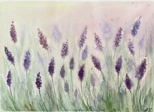 original watercolor Art Lavender painting Lavender Field Artwork Flower painting