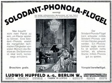 Selbstspielendes Klavier Solodant Phonola Reklame 1910 Hupfeld Flügel Werbung