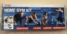 NEW SPRI Home Gym Kit Jump Rope Push Up Bars Ab Wheel Resistance Tube 4 Piece