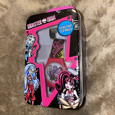 Monster High Watch NOS Reusable Tin Box Draculaura Ghoulia Frankie Digital