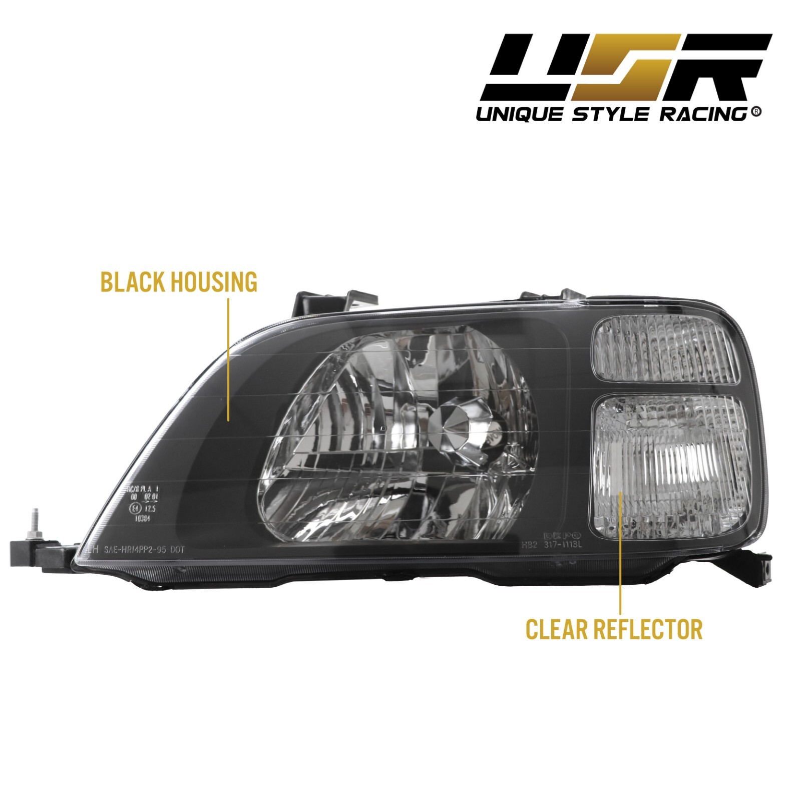 DEPO JDM Black Housing Headlights w/ Clear Corners For 19972001 Honda