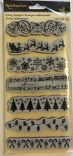 RECOLLECTIONS CLING STAMPS CANDY CANES TREES SANTA SLEIGH MUSIC 7 STAMPS