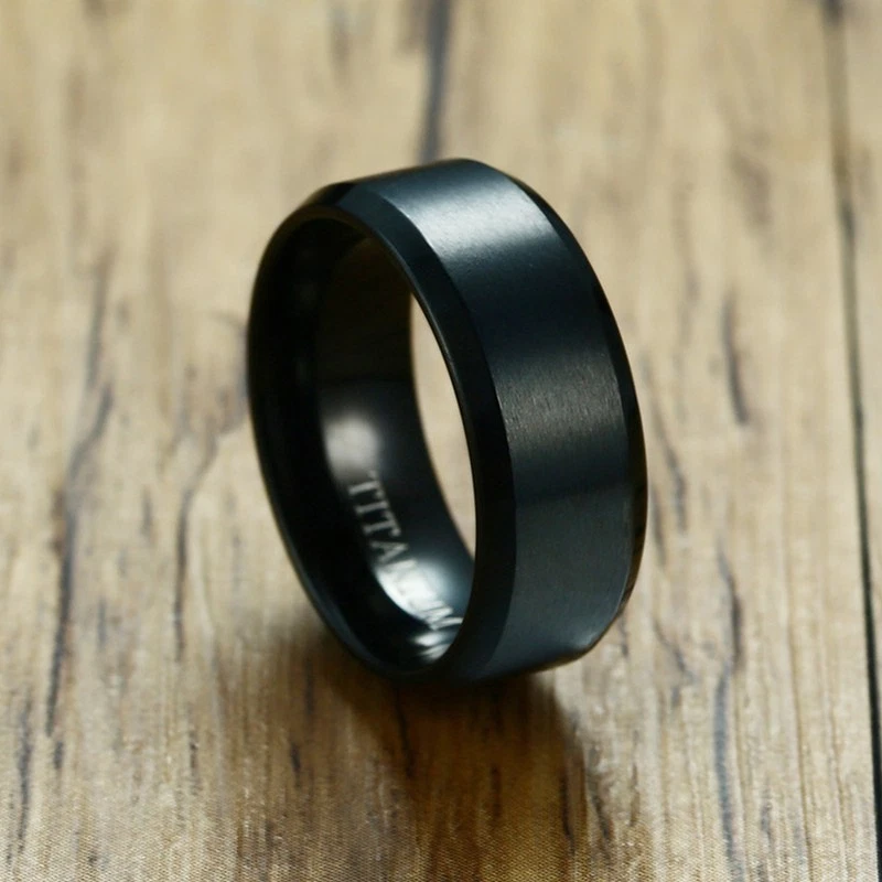 8MM Black Plating Titanium Steel Band Men's Matte Finished Ring Wedding Sz 7-12 - Image 3 of 4
