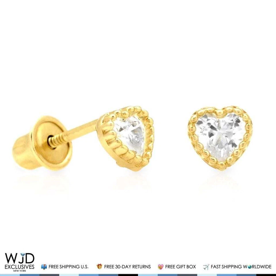 14K Yellow Gold 0.40Ct CZ Heart Halo Stud Earrings 4mm - Image 2 of 4