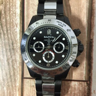 A Bathing Ape Bape Bapex Daytona Type Watch Automatic Silver Black Rare F S Ebay