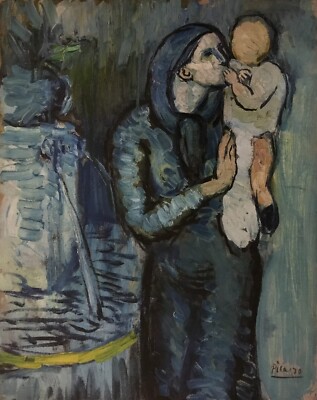 Pablo Picasso Mother and Child by a Fountain Custom Framed Print