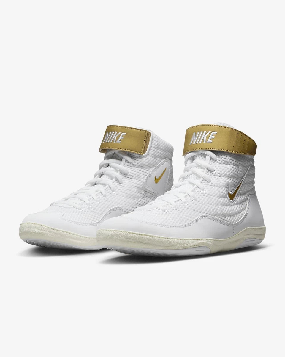White and gold nike wrestling cheap shoes