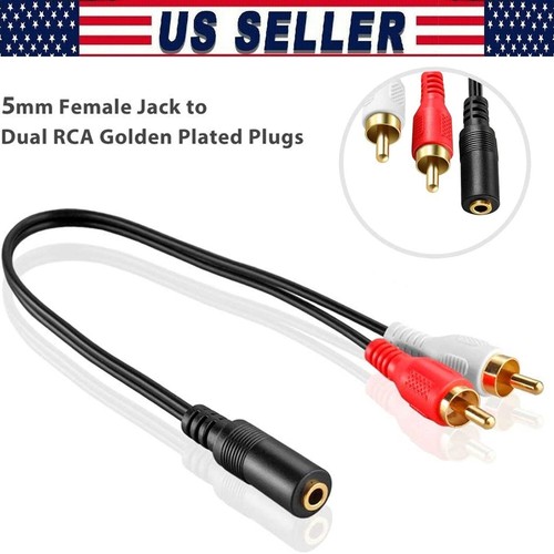 3.5mm Stereo Female Mini Jack to 2 Male RCA to Headphone Plug Adapter Y