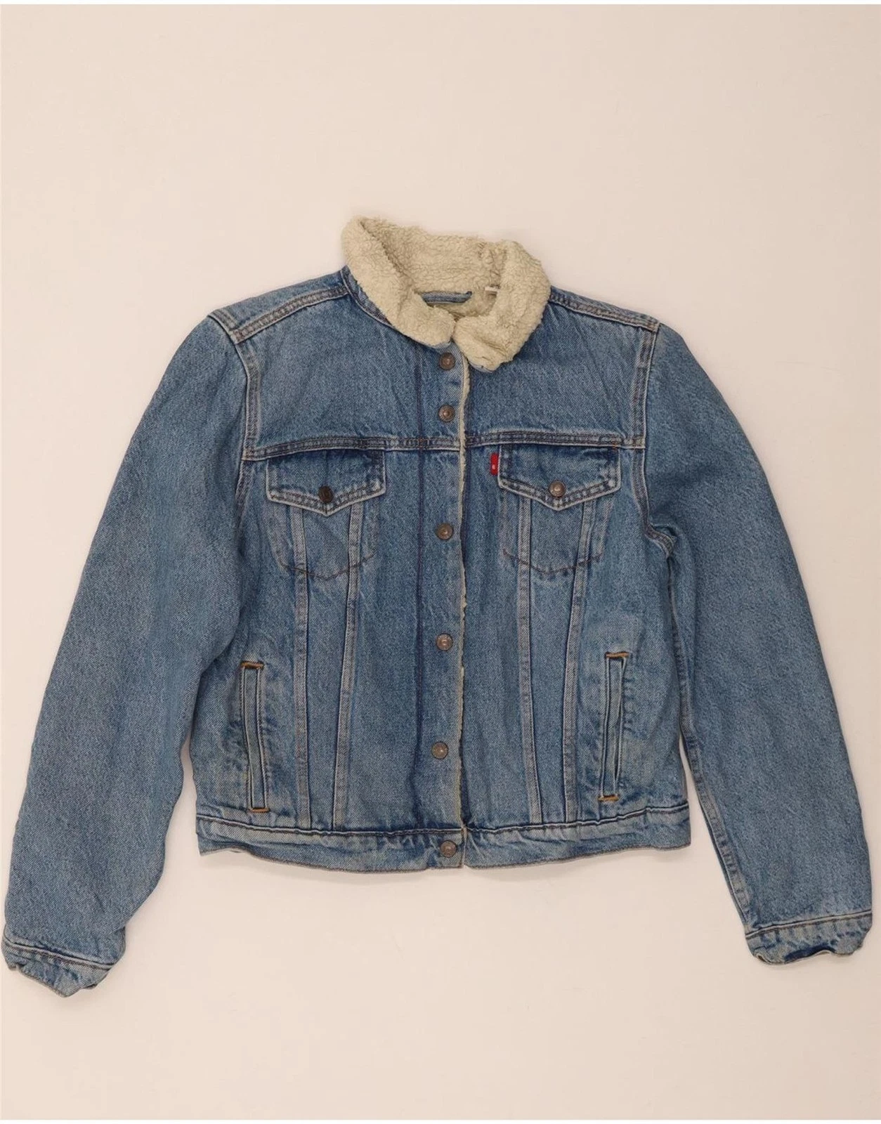 Levi's Womens Denim Sherpa Jacket UK 14 Large Blue Cotton BC01