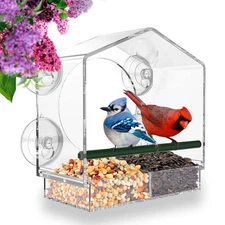 Window Bird Feeder for Outside with Strong Suction Cups, Fits for Cardinals, ...